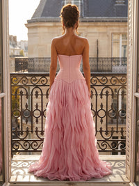 Tulle A-Line/Princess Strapless Floor-Length Evening Dresses with Ruffles