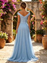 Chiffon A-Line/Princess Off Shoulder Floor-Length Evening Dresses with Pleats & Pockets