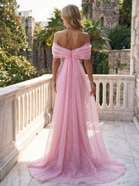 Sequin Mermaid/Trumpet Off Shoulder Floor-Length Evening Dresses with Chiffon Sweep Train