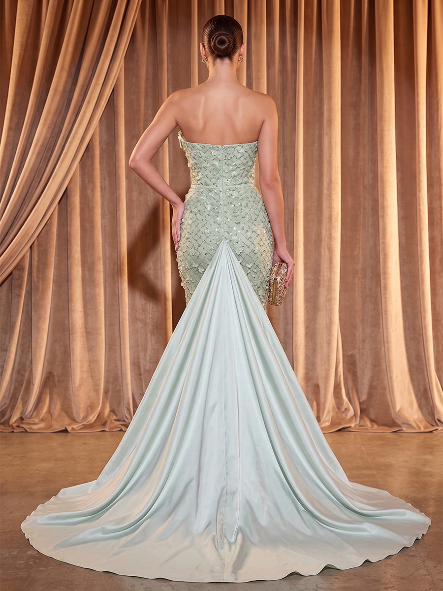 Sequin Mermaid/Trumpet Strapless Maxi Evening Dresses with Sweep Train