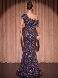 Lace Embroidery Mermaid/Trumpet Off Shoulder Maxi Evening Dresses with Ruched Waist