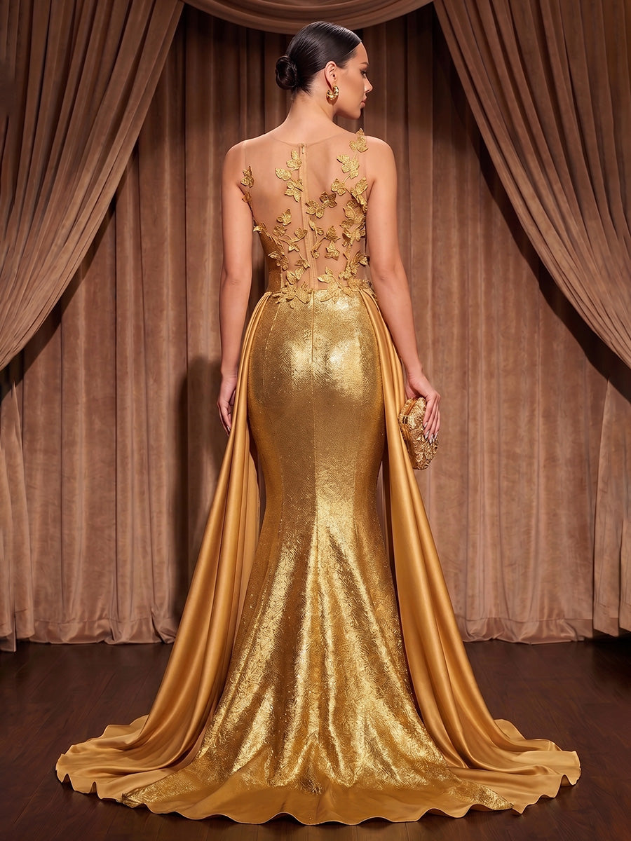 Satin Mermaid/Trumpet Asymmetric Neck Maxi Evening Dresses with Sweep Train