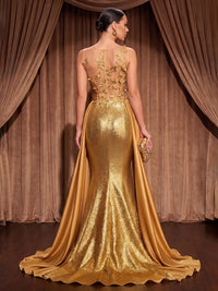 Satin Mermaid/Trumpet Asymmetric Neck Maxi Evening Dresses with Sweep Train