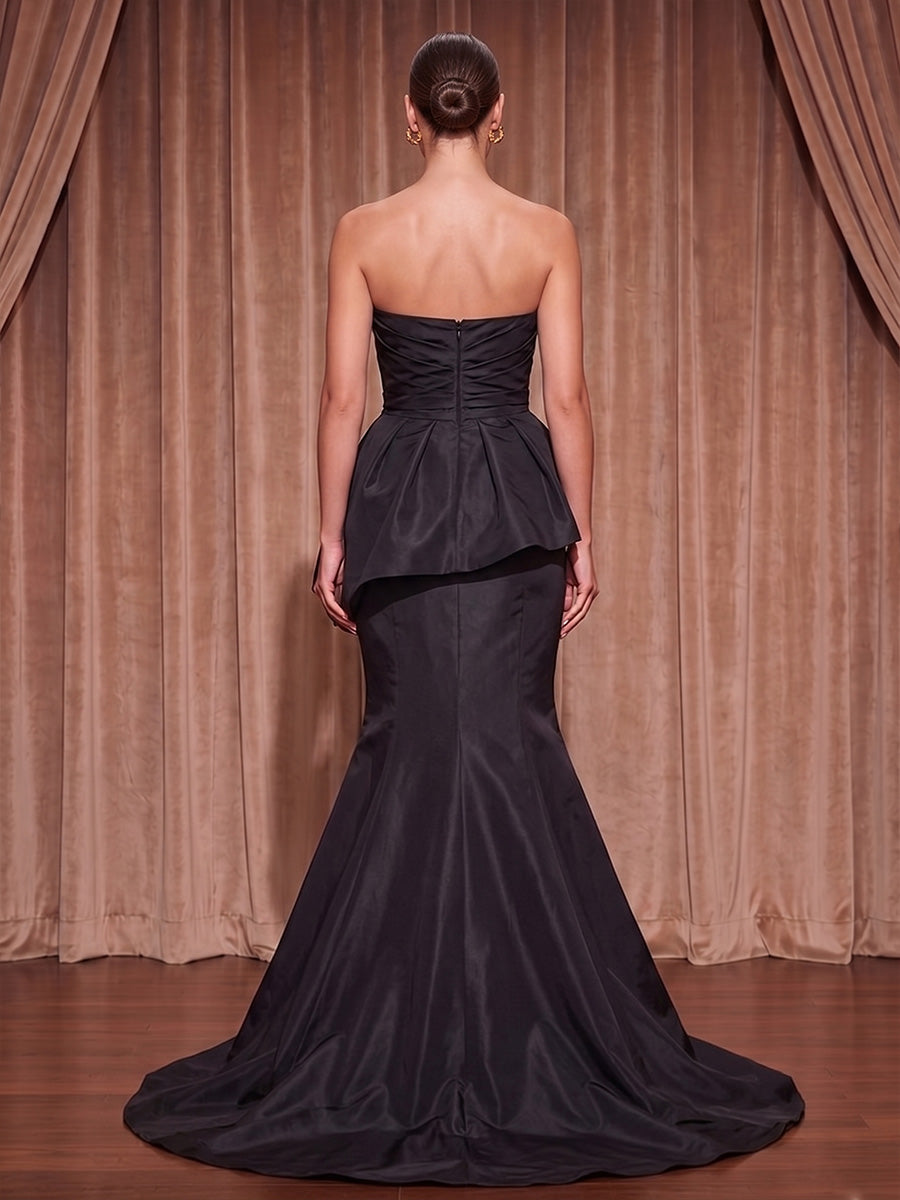 Sequin Mermaid/Trumpet Strapless Long Evening Dresses with 3D Flowers & Ruched Waist