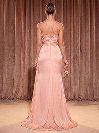 Sequin Sheath/Column Strapless Maxi Evening Dresses with 3D Flowers & Ruched Waist