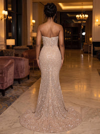 Sequin Mermaid/Trumpet Strapless Maxi Evening Dresses with Slit