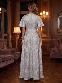 Jacquard A-Line/Princess V-Neck Maxi Evening Dresses with Ruched Waist