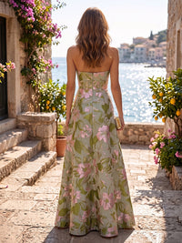 Jacquard A-Line/Princess Halter Maxi Evening Dresses with Ruffles & Ruched Waist