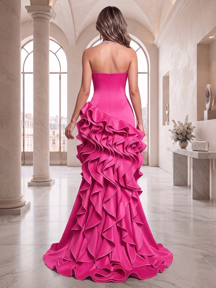 Stretch Jersey Mermaid/Trumpet Strapless High-Low Evening Dresses with Ruffles
