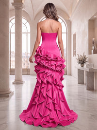 Stretch Jersey Mermaid/Trumpet Strapless High-Low Evening Dresses with Ruffles