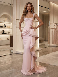 Stretch Jersey Mermaid/Trumpet Square Neck Maxi Evening Dresses with Ruffles