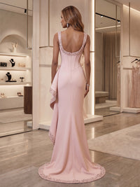 Stretch Jersey Mermaid/Trumpet Square Neck Maxi Evening Dresses with Ruffles