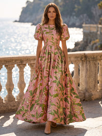 Jacquard A-Line/Princess Scoop Neck Maxi Evening Dresses with Pleats