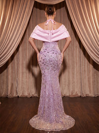 Mermaid/Trumpet Off Shoulder Lace Maxi Evening Dresses with Rhinestones & Sweep Train