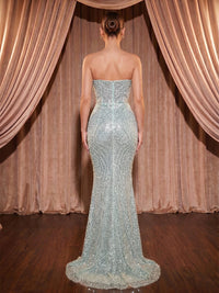 Mermaid/Trumpet Strapless Sequin Maxi Evening Dresses with Feather Trim