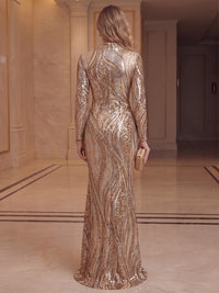 Sequin Floral Sheath/Column High Neck Maxi Evening Dresses for Women