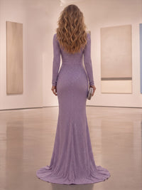 Sequin Mermaid/Trumpet Scoop Neck Maxi Evening Dresses with Ruched Waist & Sweep Train