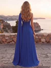 Satin Sheath/Column One Shoulder Maxi Evening Dresses with 3D Flowers & Ruched Waist