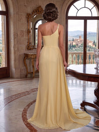 Chiffon Sheath/Column One Shoulder Maxi Evening Dresses with 3D Flowers & Slit