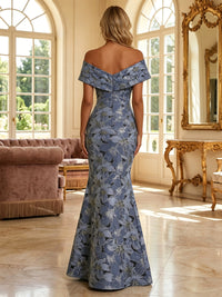 Jacquard Mermaid/Trumpet Off Shoulder Maxi Evening Dresses with Ruched Waist