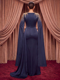 Sheath/Column Scoop Neck Satin Maxi Evening Dresses with Rhinestones