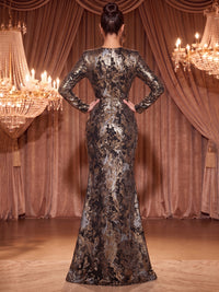 Mermaid/Trumpet Scoop Neck Jacquard Maxi Evening Dresses with Ruched Waist & Belt