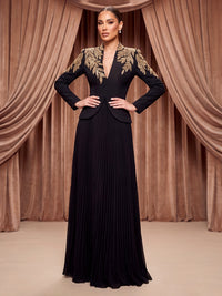 A-Line/Princess V-Neck Chiffon Maxi Evening Dresses with Pleats