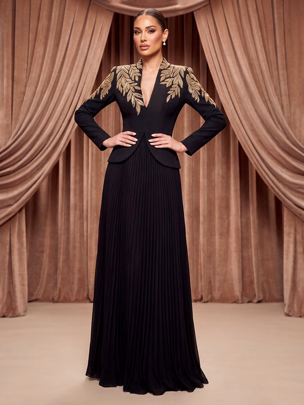 A-Line/Princess V-Neck Chiffon Maxi Evening Dresses with Pleats