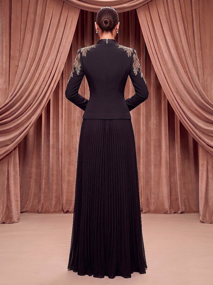 A-Line/Princess V-Neck Chiffon Maxi Evening Dresses with Pleats