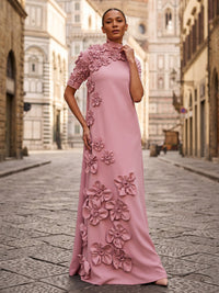 A-Line/Princess High Neck Stretch Jersey Maxi Evening Dresses with 3D Flowers