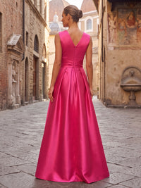 V-Neck Satin Maxi Evening Jumpsuits with Pleats
