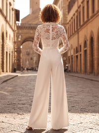 V-Neck Chiffon Maxi Evening Jumpsuits with Lace Appliques