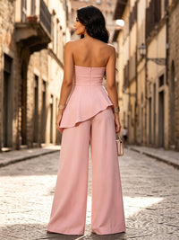 Strapless Chiffon Maxi Evening Jumpsuits with Ruffles