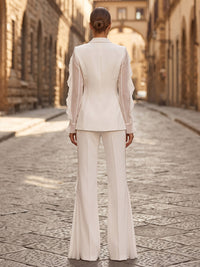 V-Neck Chiffon Maxi Evening Jumpsuits with Ruffles & Pockets