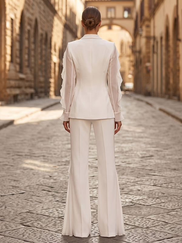 V-Neck Chiffon Maxi Evening Jumpsuits with Ruffles & Pockets