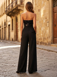 Strapless Stretch Jersey Maxi Evening Jumpsuits with Sequin