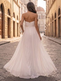 Strapless Chiffon Maxi Evening Jumpsuits with Pleats