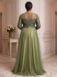 Plus Size A-Line/Princess Scoop Neck Chiffon Maxi Evening Dresses with Sequin & Pleats