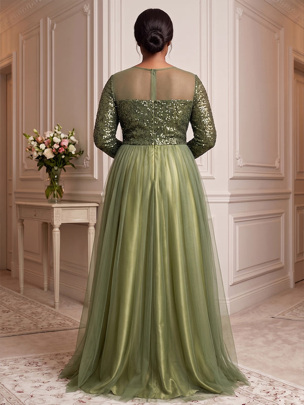 Plus Size A-Line/Princess Scoop Neck Chiffon Maxi Evening Dresses with Sequin & Pleats