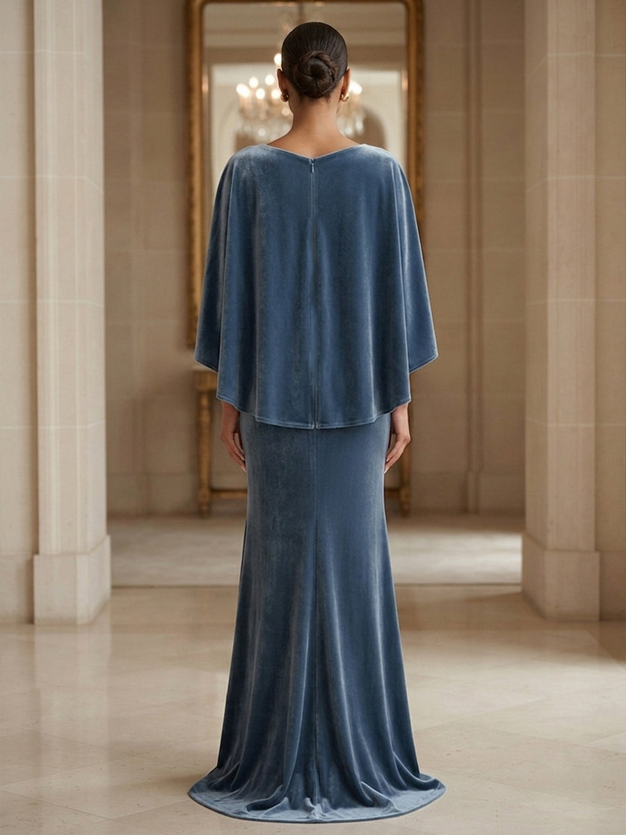 Sheath/Column Scoop Neck Velvet Maxi Evening Dresses with Sweep Train