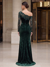 Sheath/Column Off Shoulder Velvet Maxi Evening Dresses with Lace