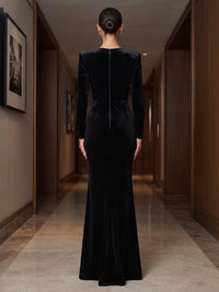 Sheath/Column V-Neck Velvet Maxi Evening Dresses with Ruched Waist