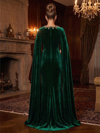 Sheath/Column Scoop Neck Velvet Maxi Evening Dresses with Sweep Train