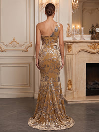Mermaid/Trumpet One Shoulder Velvet Maxi Evening Dresses with Sweep Train