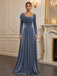 A-Line/Princess Cowl Neck Velvet Maxi Evening Dresses with Pleats