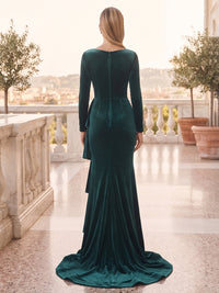 Mermaid/Trumpet V-Neck Velvet Maxi Evening Dresses with Ruffles