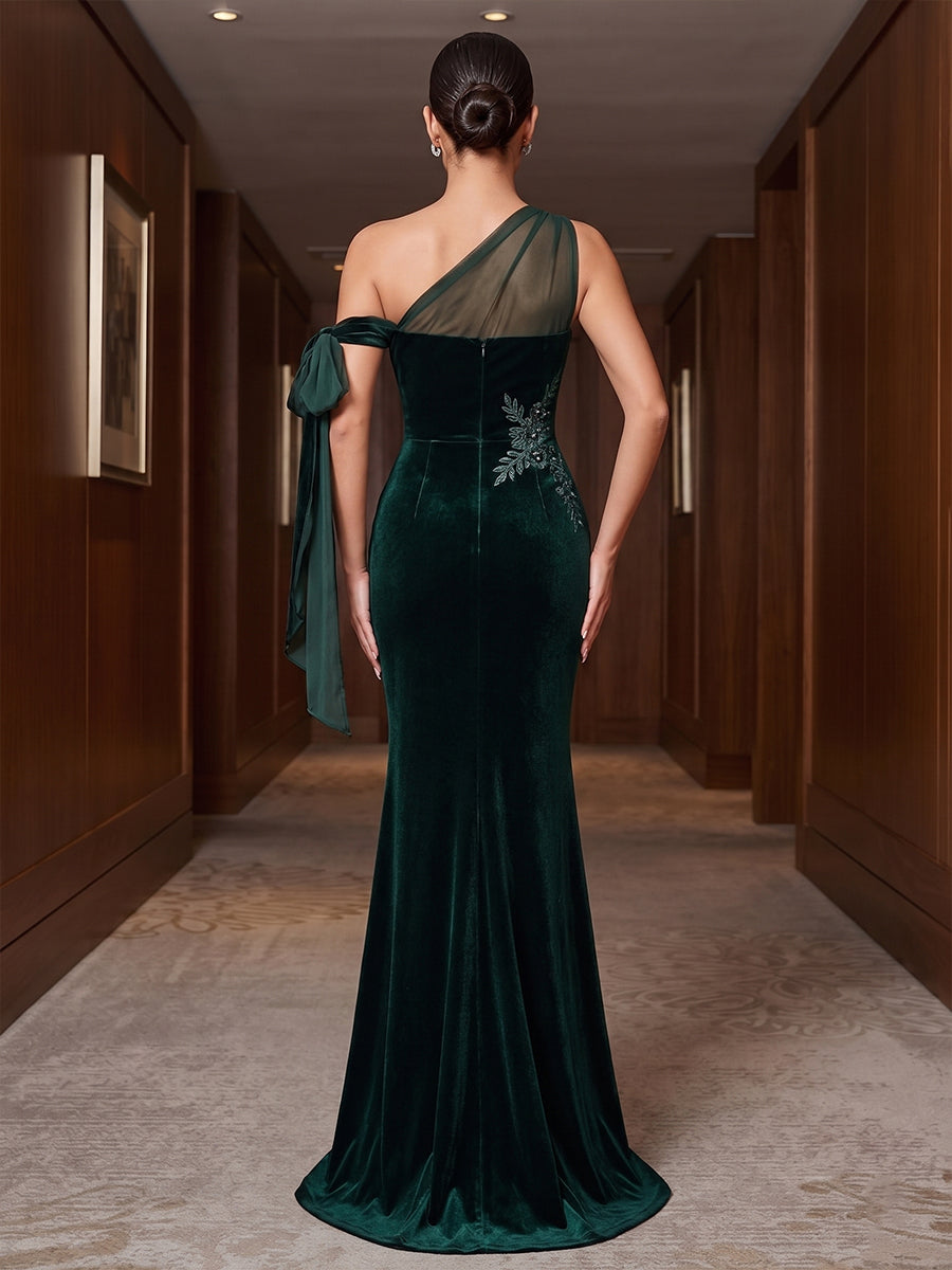 Mermaid/Trumpet Off Shoulder Velvet Maxi Evening Dresses with Ruched Waist