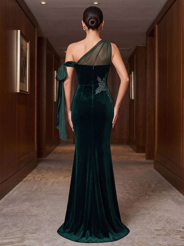 Mermaid/Trumpet Off Shoulder Velvet Maxi Evening Dresses with Ruched Waist