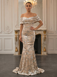 Mermaid/Trumpet Off Shoulder Velvet Maxi Evening Dresses with Sweep Train