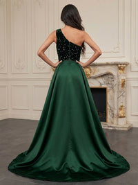 A-Line/Princess One Shoulder Velvet Maxi Evening Dresses with Sequin Floral